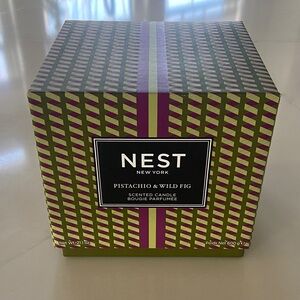 NEST Fragrances Pistachio & Wild Fig Candle with Green and Purple Design